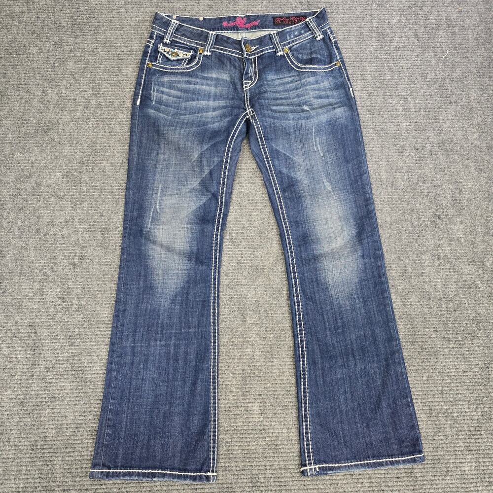 Rock & Roll Cowgirl Bootcut Jeans 29x32 Embellished Rhinestone Thick Stitch